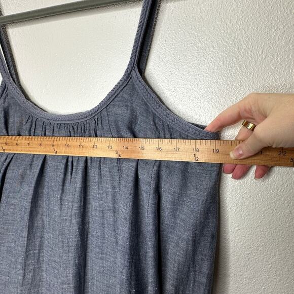 Vetiver Blue Gray Denim Round Braided Neckline & Strap Ruffle Dress 4 - Picture 11 of 12